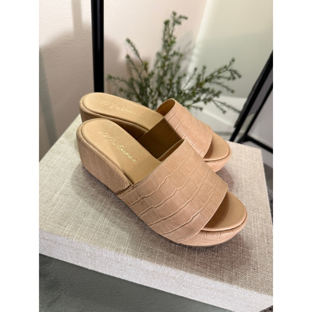 Matisse Frida Beige Croc Embossed Leather Platform Slide Sandals Mules Womens 8M